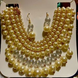 Beautiful pearl design necklace set in gold and pearl with clear crystal